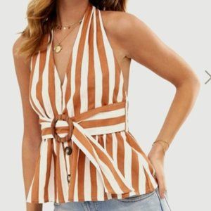 ASOS DESIGN button through halter sun top in strip